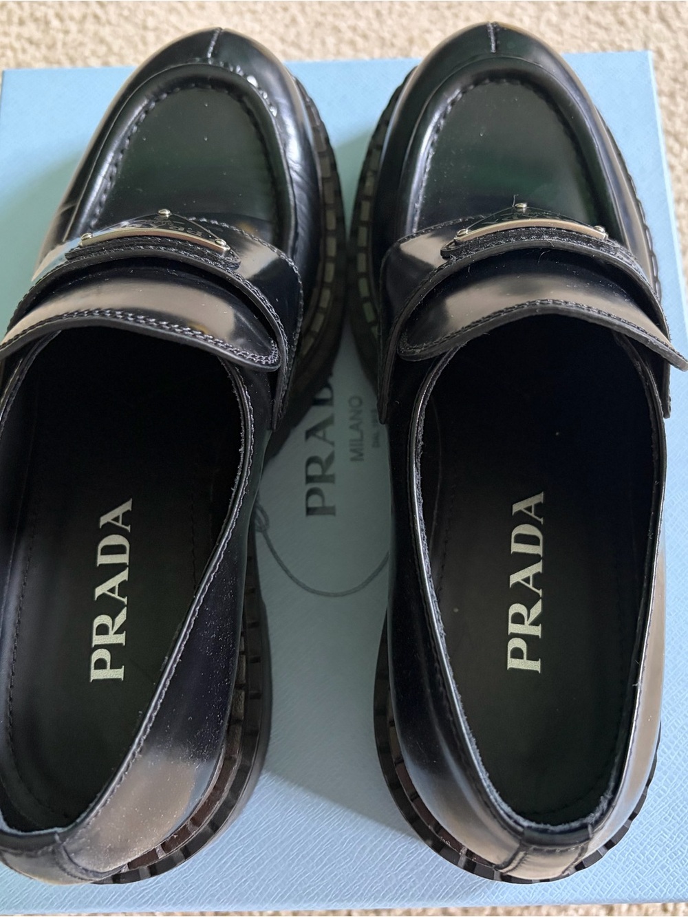 Prada Women's Double Chocolate Leather Loafers - Picture 4 of 9